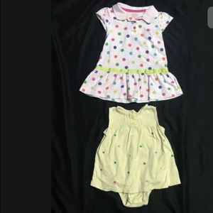 Rainbow Polka Dot Polo Dress & yellow romper dress